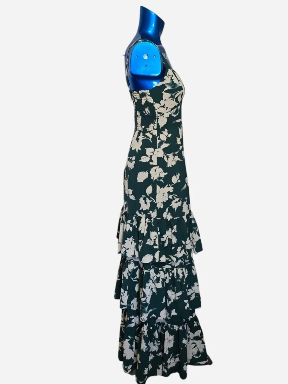 Abercrombie & Fitch Emerald Green and Cream Floral Tiered Maxi Dress